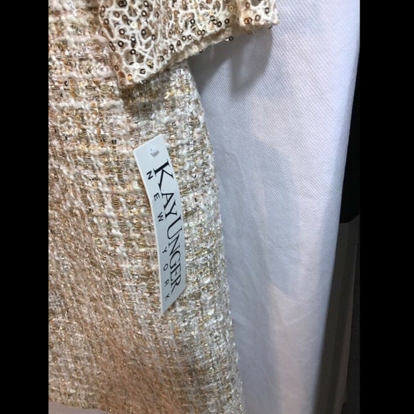 NWT Kay Unger Embellished Lace‎ & Tweed Dress Champagne/Gold [SZ 12 ] - Picture 5 of 13